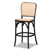 Baxton Studio Vance Mid-Century Modern Brown Woven Rattan and Black Wood Cane Counter Stool
